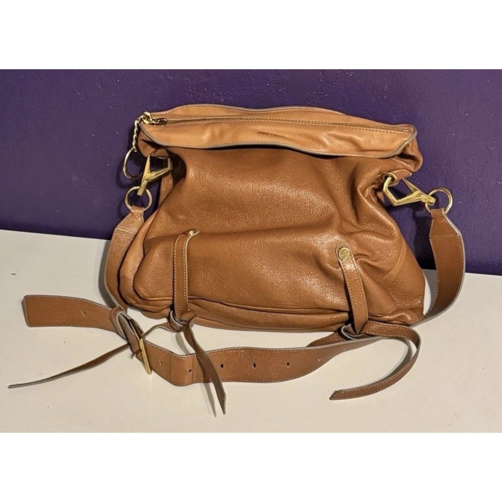 Jimmy Choo Mardy Leather Hobo Bag Brown Shoulder Italy Runway Designer Rare